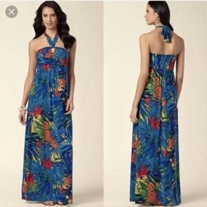 Soma  Keyhole Halter Maxi Dress Blue Tropical Pattern Size XS